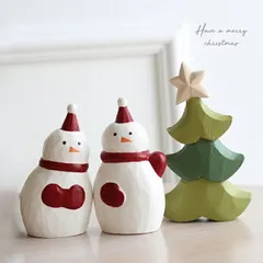 【メール便配送】クリスマス置物 3点セット 雪だるま2個＆ツリーSS(クリスマス 木製 置物 クリスマスツリー ミニ ゆきだるま 冬 かわいい おしゃれ ツリー オブジェ 装飾 飾り 置き物 木 北欧 風 卓上 玄関 ティーラボ)