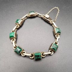 ヴィンテージ マラカイト シルバー 925 チェーンブレスレット メキシコ