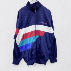 【3点以上まとめ買いで20％OFF】古着 used　～90s　adidas　アディダス　トラックジャケット/ジャージ　ヴィンテージ　マルチカラー　紺　ネイビー　Mサイズ