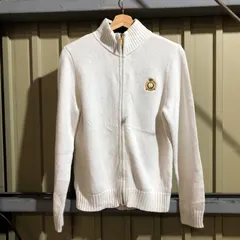 1406 LAULEN RALPH LAUREN ジップアップセーター ホワイト L ローレンラルフローレン ニット フルジップ ワンポイント 刺繍ロゴ コットン 古着卸 アメリカ仕入