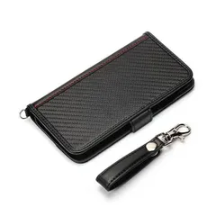 iPhone 12mini ケース カーボン調ブラック 手帳型カバー PUレザー 高級感 フィンガーストラップ カードポケット シンプル おしゃれ PGA 【ゆうパケットにて発送】【1週間以内発送】