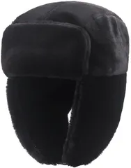 Ｄ．Ｓｔｏｍｏ ウシャンカ ロシア帽 パイロットキャップ 飛行帽 耳当て付き帽子 もふもふ アウトドア スノボ スキーフェイクファー 防寒 防風 男女兼用 (ブラック,  L-Free Size)