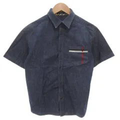 バーバリー ロンドン BURBERRY LONDON デニムシャツ ブラウス ノバチェック 160A インディゴ ネイビー 刺繍 /FF ■ECT