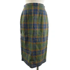 バーバリーズ Burberrys ヴィンテージ スカート ひざ丈 チェック リネン グリーン系 11 ■ECT
