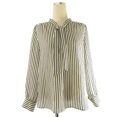 グリーンレーベルリラクシング ユナイテッドアローズ green label relaxing ボウタイ ブラウス プルオーバー ストライプ 白 ホワイト