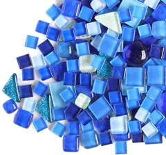 MARUHADO モザイクタイル ガラス 500g 不揃い 大容量 サイズ混合 ハンドメイド デコレーション 工作 陶器 四角 丸 (ブルー)