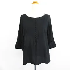 コムサイズム COMME CA ISM ブラウス シャツ 七分袖 ラウンドネック ハーフボタン プルオーバー ストレッチ L ブラック ※EKM