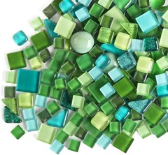 MARUHADO モザイクタイル ガラス 500g 不揃い 大容量 サイズ混合 ハンドメイド デコレーション 工作 陶器 四角 丸 (グリーン)