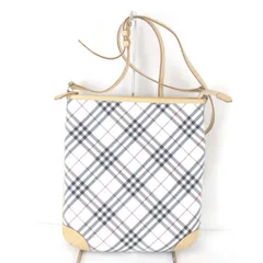 良品『USED』 バーバリー ブルーレーベル ショルダーバッグ ナイロン/レザー  ホワイト チェック