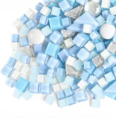 MARUHADO モザイクタイル ガラス 500g 不揃い 大容量 サイズ混合 ハンドメイド デコレーション 工作 陶器 四角 丸 (スカイブルー,  2 cm x 2 cm)