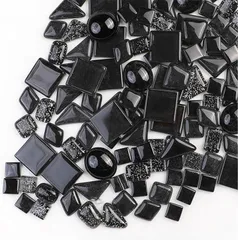 MARUHADO モザイクタイル ガラス 500g 不揃い 大容量 サイズ混合 ハンドメイド デコレーション 工作 陶器 四角 丸 (ブラック)