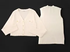美品 NATURAL BEAUTY BASIC ナチュラルビューティーベーシック リブ ニット 金ボタン アンサンブル カーディガン sizeFR/白 ◇■ レディース