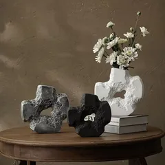 花瓶 花器  モダンフラワーベース 花瓶 アートインテリア 置物 花びん セラミック ナチュラル 自然 石 玄関 リビング おしゃれ シンプル 卓上 装飾 ミニ 4カラー