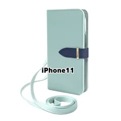 【新品未使用】 iPhone11 アイフォン11 ストラップ付き 手帳型スマホ ケース ショルダー (カバー色ミント) カード収納 鏡付き ミラー 可愛い カバー おしゃれ 韓国 flip58-muji-iphone11-mi