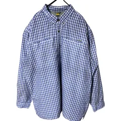 2XL エディーバウアー ブルー 青 ボタンダウン チェック オーバーサイズ シャツ レディース ユニセックス メンズ 古着 長袖