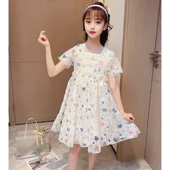 子供服 ワンピース 160 子ど 未使用 も服 キッズ 女の子 夏 半袖 レースワンピース 花柄 薄手 子供ドレス 結婚式 ベビー服 お姫様 おしゃれ 可愛い カジュアル