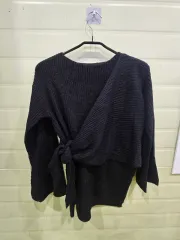 ブラック リボン結び ニット カーディガン