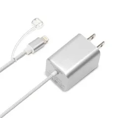 iPhone ケーブル シルバー Lightningコネクタ AC充電器 タフケーブル アップル認証 高級感 2.1A PGA 【定形外郵便にて発送】【1週間以内発送】