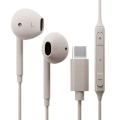 イヤホン 高音質 ステレオ USB Type-C ステレオイヤホン ベージュ インナーイヤー マイク付 リモコン付 ダイナミックドライバー 有線 ケーブル 1.2ｍ 120cm ハンズフリー PGA   【ゆうパケットにて7営業日以内発送】のサムネイル
