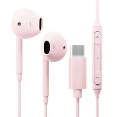 イヤホン 高音質 ステレオ USB Type-C ステレオイヤホン ピンク インナーイヤー マイク付 リモコン付 ダイナミックドライバー 有線 ケーブル 1.2ｍ 120cm ハンズフリー PGA   【ゆうパケットにて7営業日以内発送】