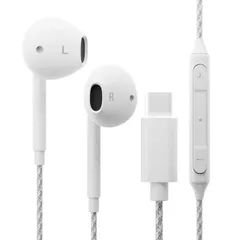 イヤホン 高音質 ステレオ USB Type-C ステレオイヤホン タフケーブル ホワイト 白 インナーイヤー マイク付 リモコン付 ダイナミックドライバー 有線 ケーブル 1.2ｍ 120cm ハンズフリー  【ゆうパケットにて7営業日以内発送】のサムネイル