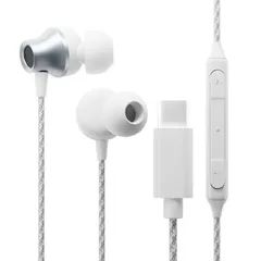 イヤホン 高音質 ステレオ USB Type-C ステレオイヤホン タフケーブル ホワイト 白 カナルタイプ マイク付 リモコン付 ダイナミックドライバー 有線 ケーブル 1.2ｍ 120cm ハンズフリー PGA  【ゆうパケットにて7営業日以内発送】のサムネイル