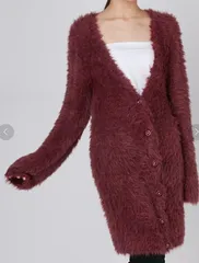 dazzlin ダズリン ミックスシャギー ニットロングカーディガン レディース サイズF バーガンディ系