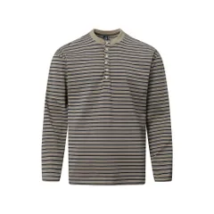 新品未使用 h アメリカンヴィンテージ風 ボーダー ヘンリーネック 長袖Tシャツ リラックスフィット｜ユニセックス｜春秋インナー