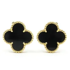 【栄】ヴァンクリーフ＆アーペル K18YG ヴィンテージアルハンブラ ピアス オニキス 750YG ジュエリー VCARA44200