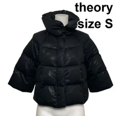 ◆ セオリー theory ショート丈ダウンジャケット パファージャケット 七分袖 スタンドカラー 黒 フェザー S 7号 レディース S6A095