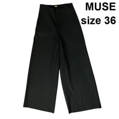 ◇◆ ミューズ MUSE ワイドパンツ センタープレス  美脚シルエット オフィスカジュアル 黒 36 S ７号 レディース S6A074