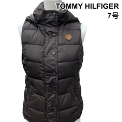 ◆ トミーヒルフィガー TOMMY HILFIGER ダウンベスト フード付き 防寒  ダークブラウン ダウン65％ S 7号 レディース K6A000