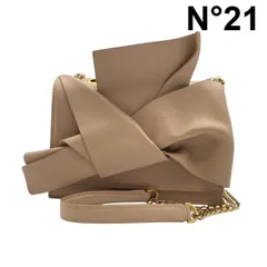 ヌメロヴェントゥーノ N°21 ボウバッグ ショルダーバッグ クロスボディバッグ 2WAY チェーンストラップ ベージュ レザー レディース 6D006