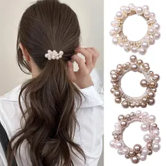 【数量限定】ヘアゴム パール おしゃれ ヘアアクセサリー 人気 ビーズ 髪飾り 跡がつかない 髪留め かわいい シンプル 髪ゴム 大人 女の子 オフィス 入学式 結婚式 通勤 韓国風 パーティー プレゼント（3個入り）