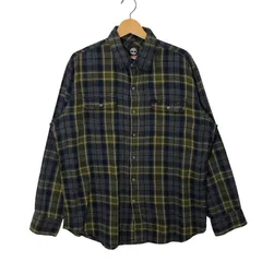 Timberland ティンバーランド チェック柄 フランネル ネルシャツ 長袖 シャツ ワンポイント刺繡 オーバーサイズ ビッグシルエット BANGLADESH製 Lサイズ ネイビー グリーン ベージュ