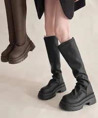 ロングブーツ 厚底ブーツバックジップ美脚