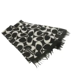 コーチ COACH ストール スカーフ カシミヤ シルク シグネチャー フリンジ ロゴ 黒 ブラック /CK20 ■GY18