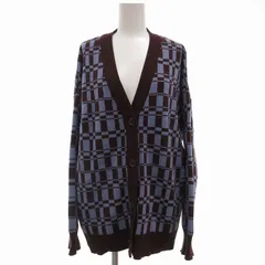 グローバルワーク GLOBAL WORK カーディガン 総柄 ニット L 茶 ブラウン 水色 ライトブルー /UO ■GY39