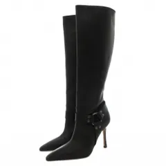 マノロブラニク MANOLO BLAHNIK ロングブーツ ピンヒール ポインテッドトゥ レザー 本革 サイドジップ 38 黒 ブラック /GV ■GY62