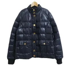 美品 TORY BURCH トリーバーチ ダウンジャケット ミドル丈 スタンドカラー フルジップ 袖リブ ロゴ 金ボタン ネイビー サイズS レディース