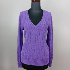 RALPHLAUREN　ラルフローレン　Vネック ケーブルニット　セーター　パープル　紫　サイズM　レディース