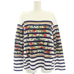 ミュベール muveil スカーフプリントカットソー Tシャツ 長袖 ボーダー 総柄 ボートネック 38 白 ホワイト 紺 ネイビー MA213UTS001 /HNのサムネイル