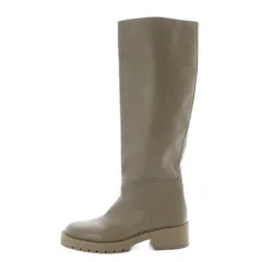 ザラ ZARA トラックソール ロングブーツ レザー 37 グレージュ