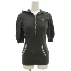 バーバリーブルーレーベル BURBERRY BLUE LABEL ニットプルオーバーパーカー フード 38 五分袖 ハーフボタン ホースロゴ刺繍 グレー /GV ■GY53