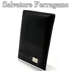 サルヴァトーレフェラガモ Salvatore Ferragamo カードケース レザー ブラック 二つ折り IDケース パスケース 定期入れ メンズ ユニセックス シンプル ロゴプレート