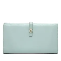 シャネル ココマーク Wホック 長財布 ブルー系 レザー レディース CHANEL【1-0247427】