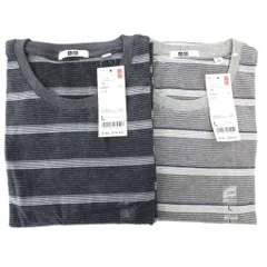 ユニクロ UNIQLO タグ付き 2点セット ソフトタッチボーダークルーネックTシャツ L 長袖 ブラック グレー /AE
