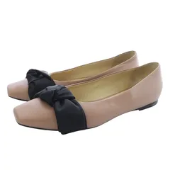 ジミーチュウ スクエアトゥ リボン フラットパンプス レザー スクエアトゥ 38.5 ピンクべージュ