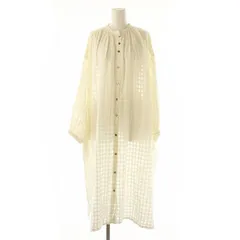 ノップドゥノッド nop de nod ワンピース リネン バンドカラー チェックシャツワンピース ロング丈 ミモレ丈 長袖 フロントボタン コットン混 M アイボリー /YQ ■OS