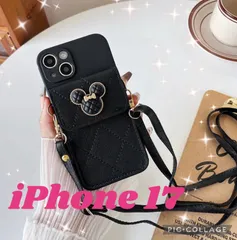送料無料 iPhone 17 ミッキーマウスショルダーストラップケース　ブラック　ホワイト　キャメル
